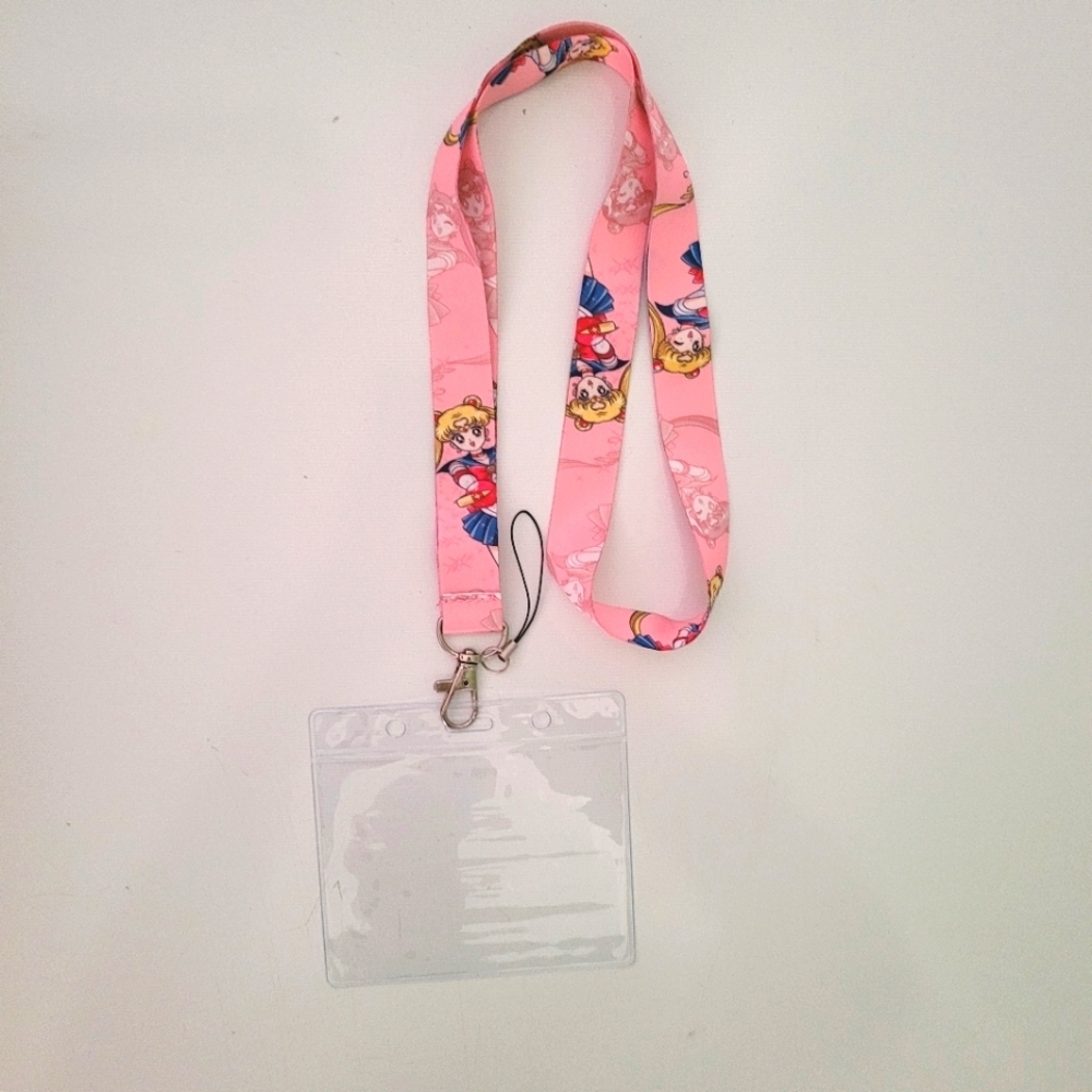 H7. Classic Japanese Anime Sailor Moon Pink Lanyard and Vaccine Card Holder B